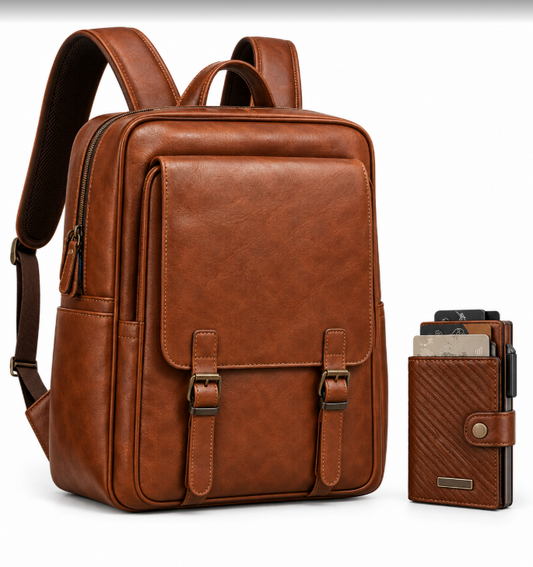 SET DE CUERO PREMIUM EJECUTIVO (MOCHILA + ACCESORIO)