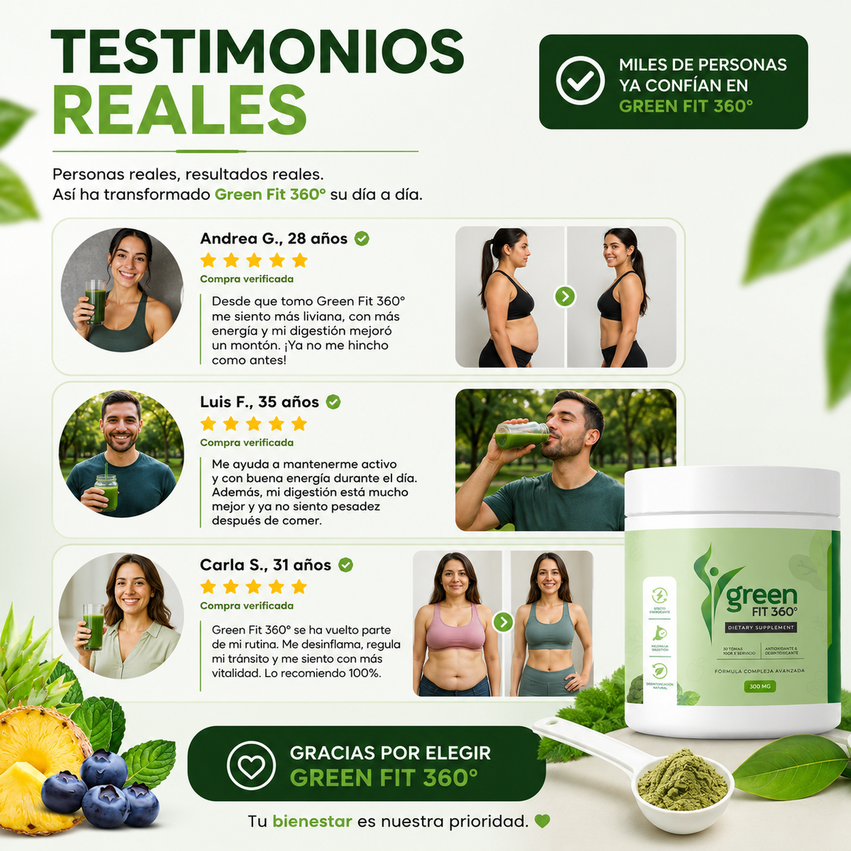 GREEN FIT 360 - DETOX NATURAL EN POLVO | 300 G · 30 TOMAS
